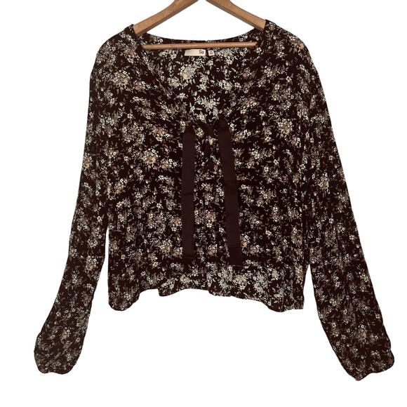 So Size Medium Black Lace Up Romantic Floral Y2K Cropped Babydoll Blouse - Picture 1 of 8